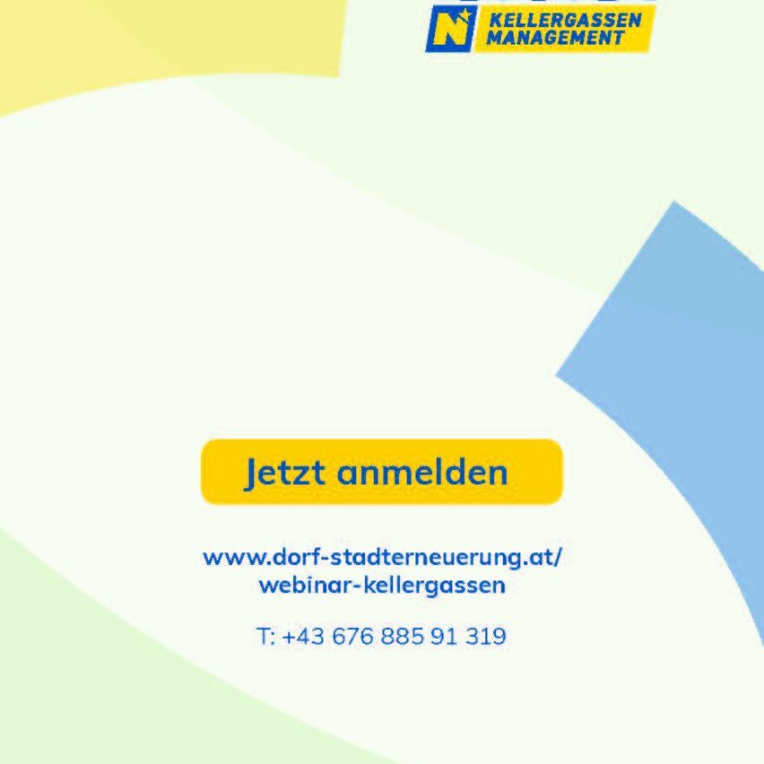 Advertisement for Kellergassen Management. It says 'Register now' with a website and phone number below.