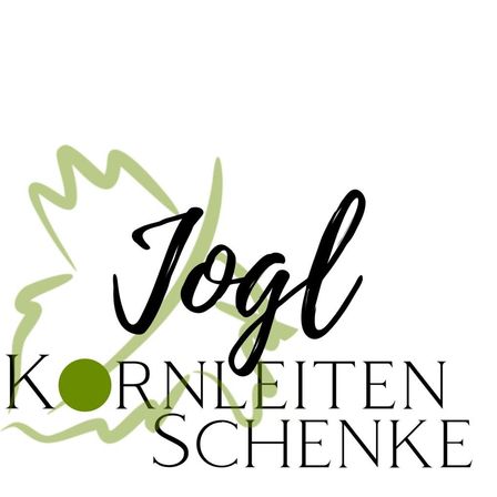 Das Logo für Jogl Kornleiten Schenke, mit einem Blatt und einem grünen Kreis, auf dem der Markenname in Schwarz geschrieben ist.