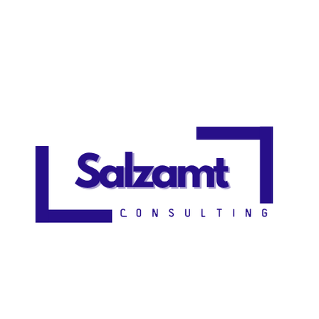 Logo for Salzamt Consulting, featuring a blue square with the name Salzamt in white, below it is Consulting in blue.