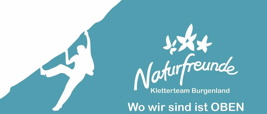 Ein Plakat für eine Kletterveranstaltung von Naturfreunde Kletterteam Burgenland. Es zeigt eine Silhouette eines Kletterers, Veranstaltungsdetails und einen QR-Code.