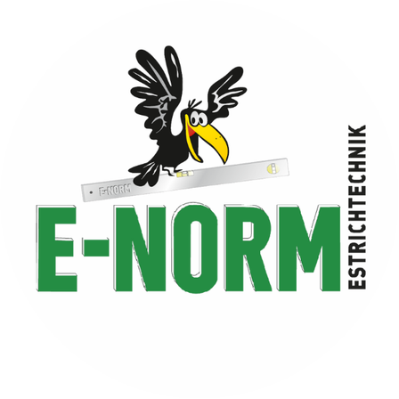 E-NORM Logo mit einer Krähe, die eine Wasserwaage über dem Text 'E-NORM' hält, mit 'ESRICHTECHNIK' an der Seite.