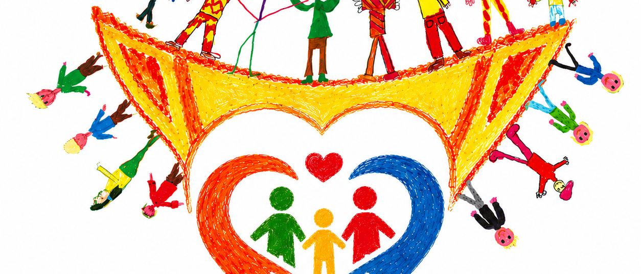 Eine lebhafte Illustration von Kindern, die Händchen halten und eine Herzform bilden, mit den Worten VS Tieschen Elternverein darunter.