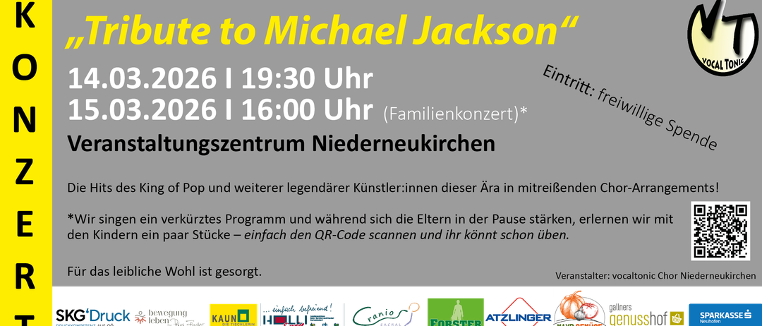 Konzert für Michael Jackson am 6. Mai um 19:30 und 16:00, Familienkonzert. Tickets verfügbar.