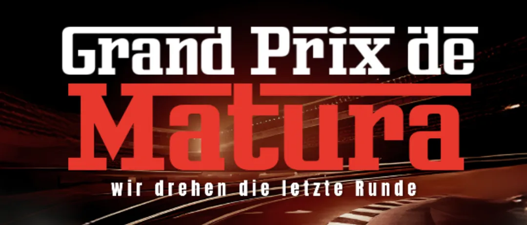 Plakat für das Grand Prix de Matura Event bei Hak & HTL Freistadt. Zeigt eine Rennstrecke mit Rauch und Schachbrettmustern.