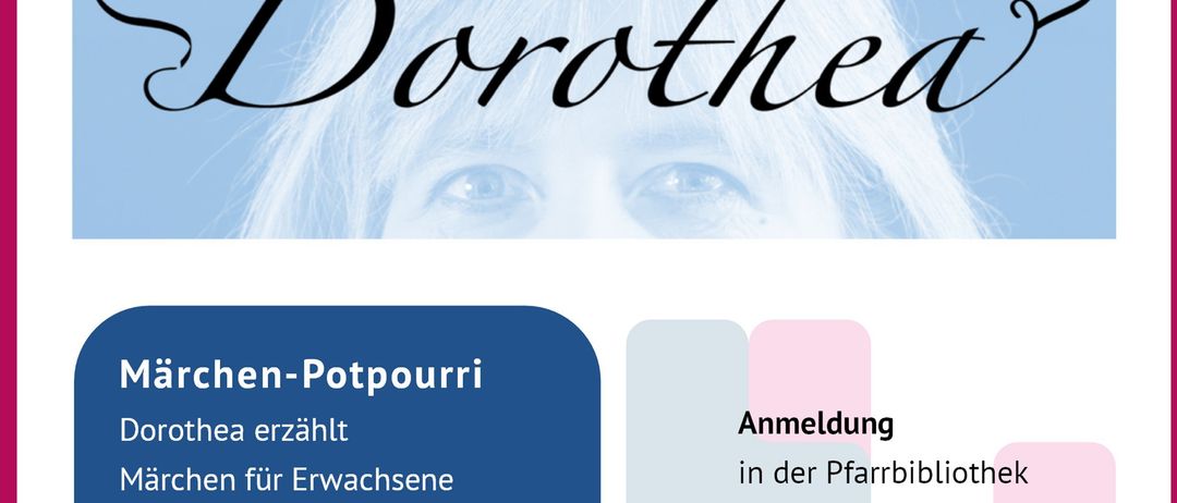 Ein Plakat für die Pfarrbibliothek Korneuburg mit einer Veranstaltung namens 'Dorothea', geplant für den 14. November 2025 um 17:30 Uhr. Die Veranstaltung beinhaltet einen musikalischen Auftritt von Reinhold Weiß am Akkordeon. Anmeldungen sind per E-Mail oder über die Homepage der Bibliothek möglich, mit freiem Eintritt.
