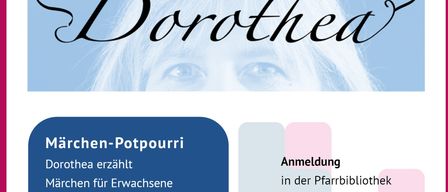 Ein Plakat für die Pfarrbibliothek Korneuburg mit einer Veranstaltung namens 'Dorothea', geplant für den 14. November 2025 um 17:30 Uhr. Die Veranstaltung beinhaltet einen musikalischen Auftritt von Reinhold Weiß am Akkordeon. Anmeldungen sind per E-Mail oder über die Homepage der Bibliothek möglich, mit freiem Eintritt.