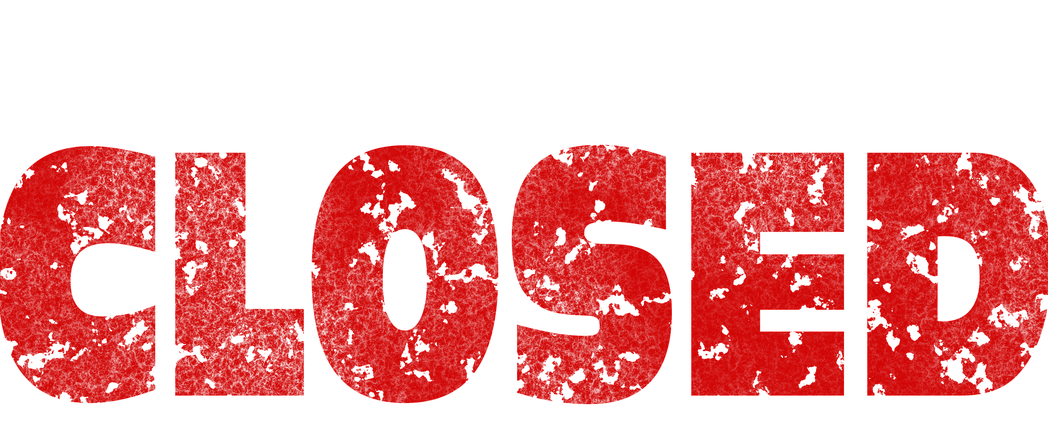 Das Wort 'GESCHLOSSEN' in großen roten Buchstaben auf schwarzem Hintergrund. Die Buchstaben sind abgenutzt und haben eine raue Textur.