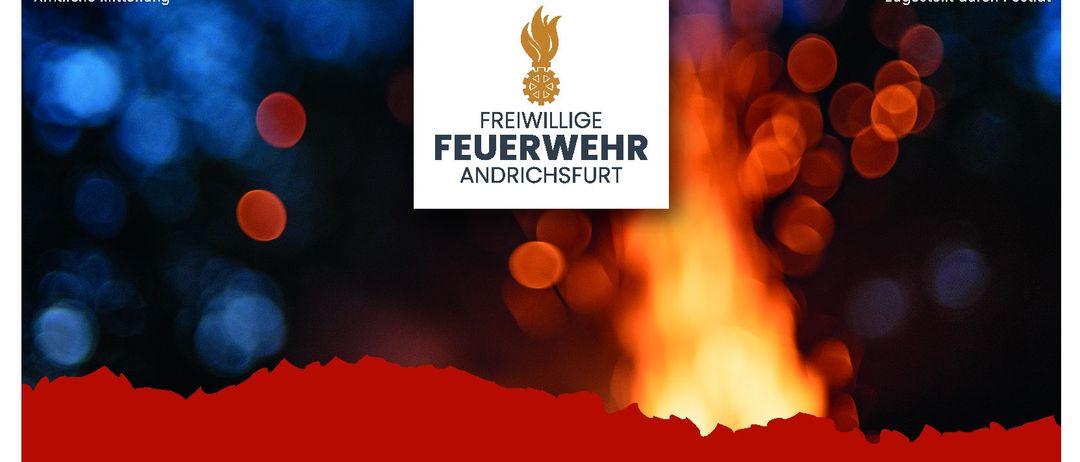 Plakat für Sonnenwendefeuer, eine Veranstaltung der Feuerwehr Andrichsfurt am Freitag, 20. Juni 2025, bei Stelzer-Pötting 11, mit Essen, Trinken und einem Feuer.