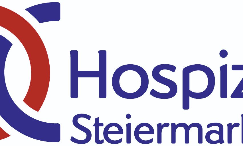 Das Logo für Hospi Steiermark, mit einem blauen Kreis, einer roten Linie und dem Text Hospi Steiermark in Blau.