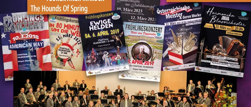 Werbeplakat für Konzerte der Magnificent Seven. Termine und Titel werden zusammen mit einem Foto des Orchesters auf der Bühne angezeigt. Die Veranstaltung ist für den 14. März 2026 um 20 Uhr geplant.