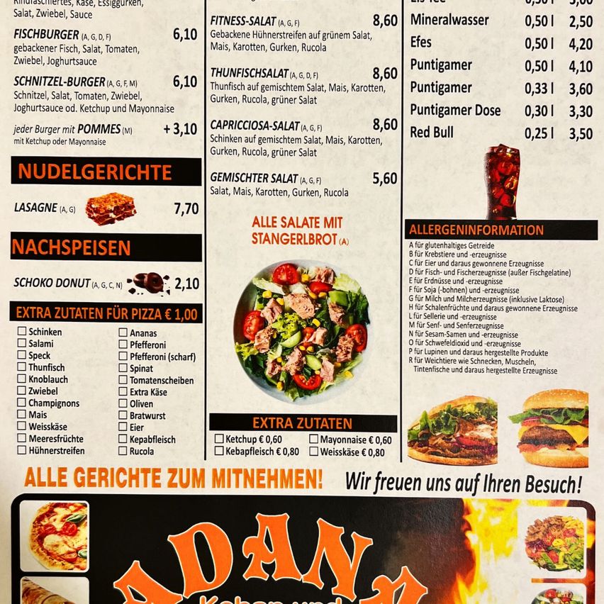 Bild enthält, Burger, Food, Menu, Text, Pizza