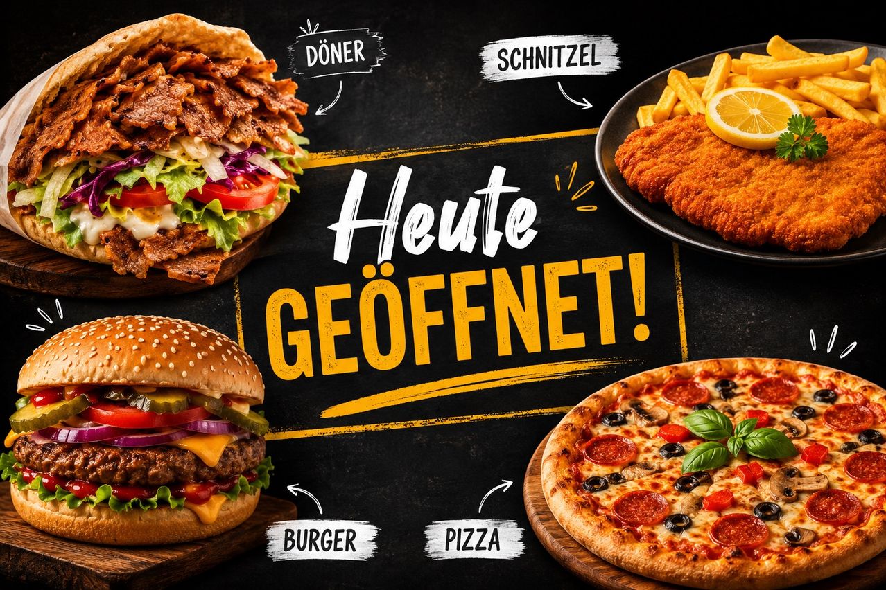 Heute ist das Restaurant geöffnet und bietet eine Vielzahl von Speisen an, darunter Burger, Pizzen, Döner Kebab und Schnitzel. Die Speisekarte bietet eine Vielzahl von Belägen.