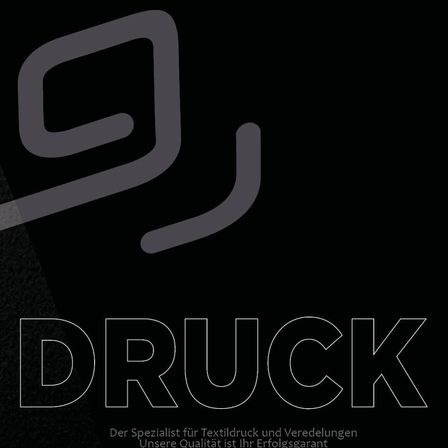 Ein schwarzer Hintergrund mit einem stilisierten grauen Buchstaben 'Q' und einem fetten weißen Wort 'DRUCK'. Darunter steht der Text 'Der Spezialist fur Textildruck und Veredelungen Unsere Qualitat ist Ihr Erfolgsgarant'.