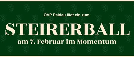 Ein Plakat bewirbt eine Februar-Veranstaltung, 'IR ERB', von OVP Paldau mit grünen Drachenmotiven auf grünem Hintergrund.