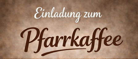Postkarte mit Kaffee, Croissant und Blumen. Termin: Sonntag, 21.06. Zeit: 08:45 Uhr im Gemeindezentrum Aderklaa.