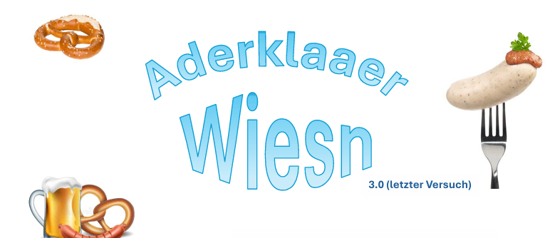 Plakat für die Aderklaaer Wiesn Veranstaltung am 19. September 2026, mit einer Wurst auf einer Gabel, Brezen und einem Bierkrug. Die Veranstaltung beginnt um 17 Uhr im Gemeindezentrum Aderklaa.