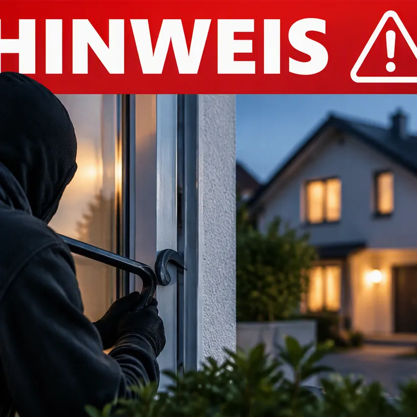 Eine Person in einer schwarzen Kapuzenpulli hält ein Metallobjekt und versucht, eine Glastür zu öffnen.