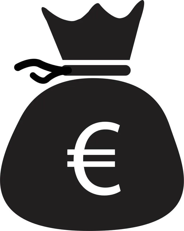 Ein schwarzer Beutel mit einem Euro-Symbol in der Mitte und einem Griff oben.