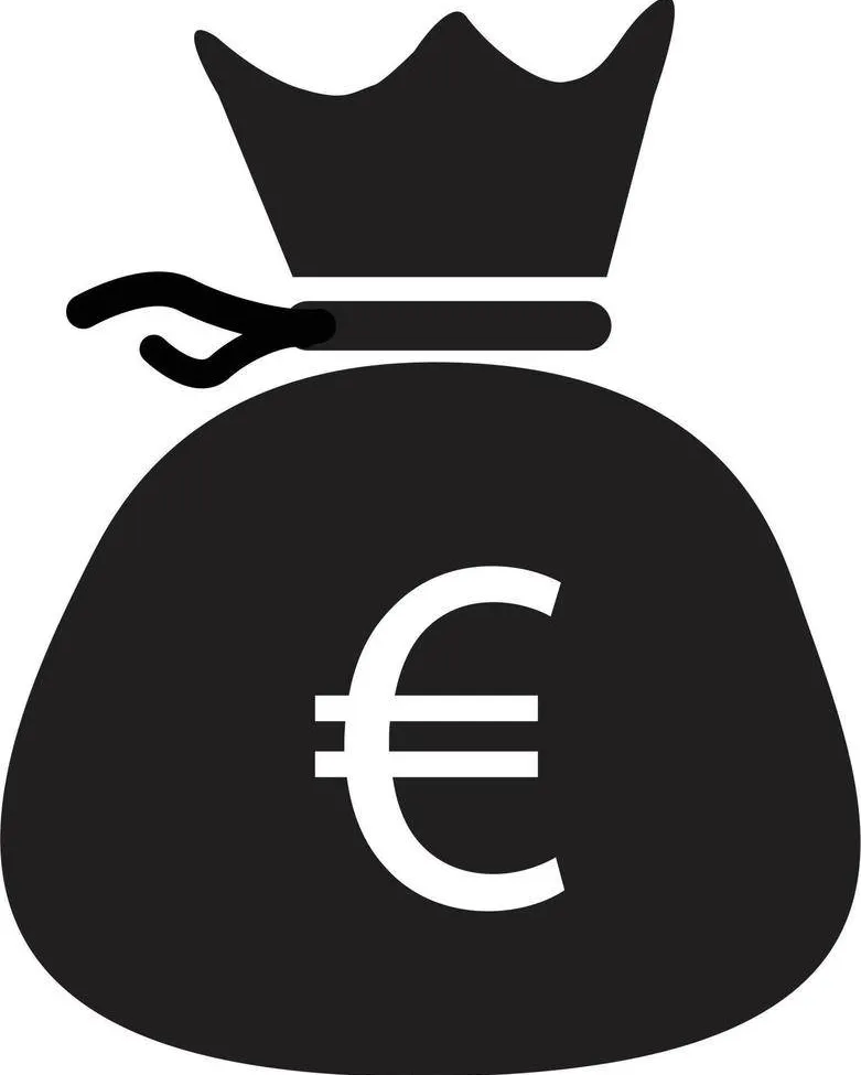 Ein schwarzer Beutel mit einem Euro-Symbol in der Mitte und einem Griff oben.