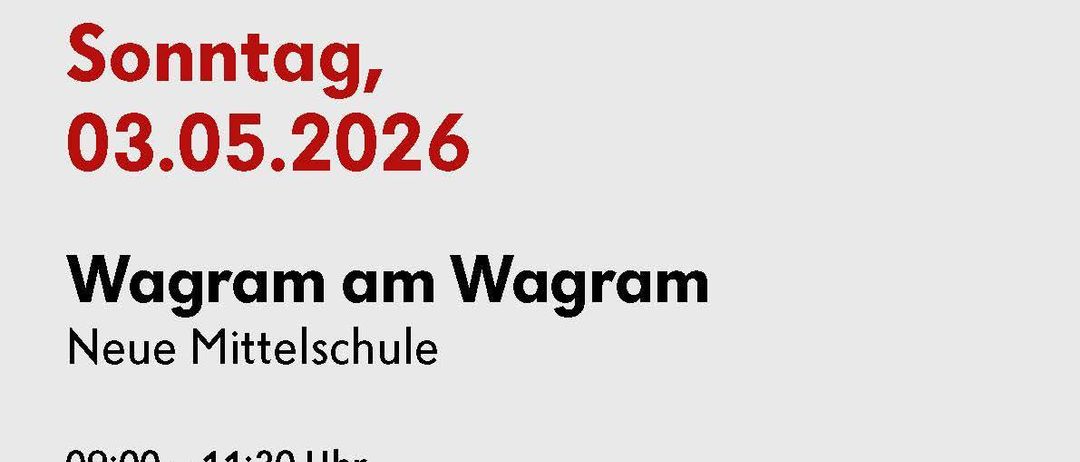 Plakat für Blutspende-Veranstaltung am 3. Mai 2026. Zeiten sind 09:00-11:30 und 12:30-14:00. QR-Code für Terminbuchung. Kontakt unter blu.at.