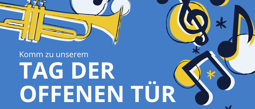 Komm zu unserem TAG DER OFFENEN TÜR. Probiere Instrumente aus und informiere dich über Musikunterricht. Mittwoch, 13. Mai, 16:00-19:30 Uhr, Schlosshof 1. Wir freuen uns auf dich!