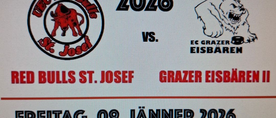 Plakat für das Eishockey-Event Winter Classic 2026 zwischen Red Bulls St. Josef und Grazer Eisbaren II. Geplant für den 9. Januar 2026 um 19:00 im Natureisstadion St. Josef.