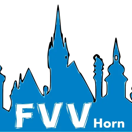 Die blaue Silhouette einer Burg mit drei Türmen, beschriftet mit 'FVV Horn'. Die Türme haben spitze Spitzen und die Burg ist auf weißem Hintergrund.