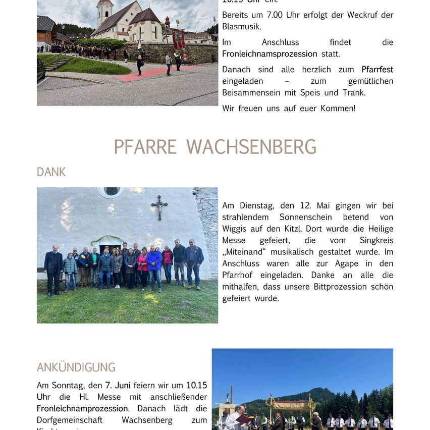 A church procession takes place in Wachsenberg with a flag bearer leading the way. A peaceful celebration follows with food and drink. Everyone is welcome.