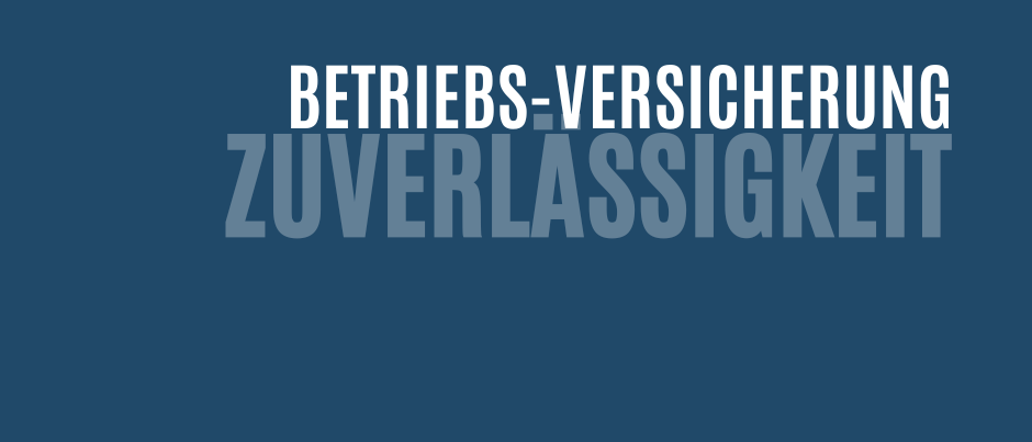 Ein blauer Hintergrund mit weißem Text, der Betriebs-Versicherung Zuverlässigkeit besagt. Der Text ist in Großbuchstaben geschrieben.