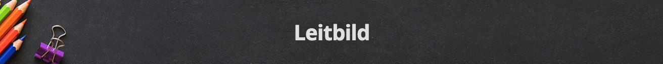 Ein schwarzer Hintergrund mit dem weißen Wort 'Leitbild' in einer modernen Schriftart geschrieben.