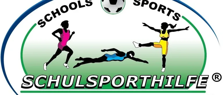 Das Logo des Osterreichischen Schulsportverbandes zeigt einen Fußball, einen Läufer und einen Kicker.
