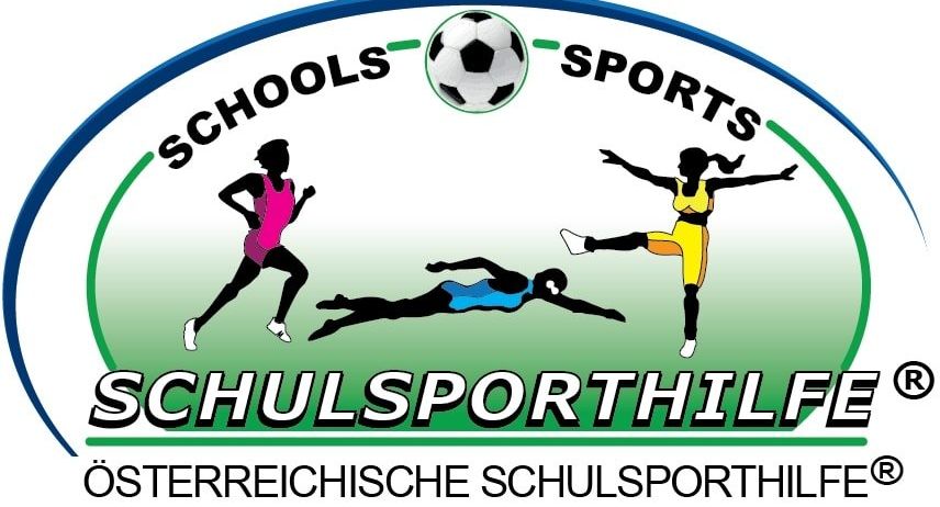 Das Logo des Osterreichischen Schulsportverbandes zeigt einen Fußball, einen Läufer und einen Kicker.