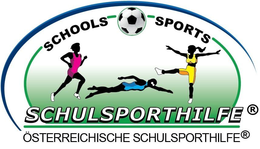 Das Logo des Osterreichischen Schulsportverbandes zeigt einen Fußball, einen Läufer und einen Kicker.
