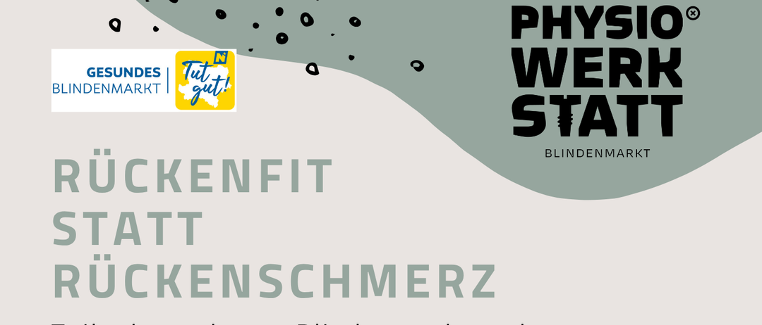 Plakat für Rückenfit statt Rückenschmerz. Ein Vortrag mit Andreas Lastinger und Marie Kashofer am Mittwoch, 5. November 2025, 16:30 Uhr im Gemeindesaal Blindenmarkt. Plus Gruppenkurs. Melden Sie sich an.