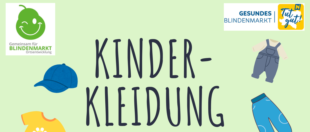 Plakat für einen Secondhand-Kinderbekleidungs-Pop-up-Store. Termine und Zeiten für den 10., 11. März und 5., 6. Mai aufgelistet.