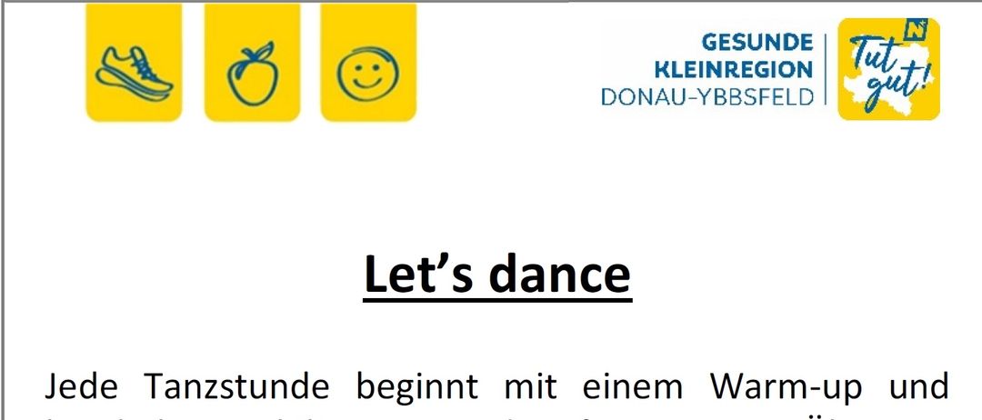 Plakat für einen Tanzkurs auf Deutsch. Es enthält Details zum Kursplan, Ort und Preis. Es zeigt auch eine Silhouette eines Tänzers.