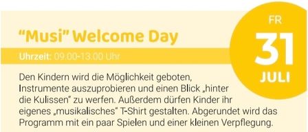 Den Kindern wird die Möglichkeit geboten, Instrumente auszuprobieren und einen Blick „hinter die Kulissen“ zu werfen. Außerdem dürfen Kinder ihr eigenes, musikalisches „T-Shirt“ gestalten. Abgerundet wird das Programm mit ein paar Spielen und einer kleinen Verpflegung.