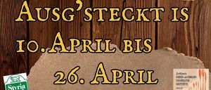 Eine Werbung für ein Sonntagsbuffet vom 12. April bis 26. April 2026 bei Wiesenhof 17, 8243 Pinggau. Das Buffet ist von 10 bis 12 Uhr geöffnet und Reservierungen können telefonisch vorgenommen werden. Der Hof ist bio-zertifiziert.