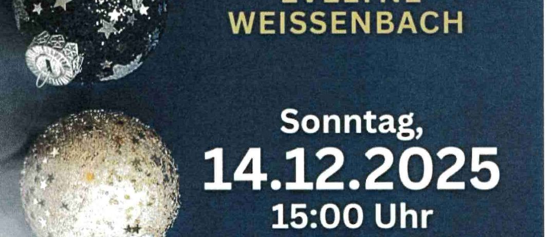 Plakat für die bevorstehende Veranstaltung, Die Geschichten von Evelyne Weissenbach, am Sonntag, 14. Dezember 2025, um 15:00 Uhr im Rathaussaal Frauenkirchen. Der Eintritt ist frei, und der Erlös geht an wohltätige Zwecke.