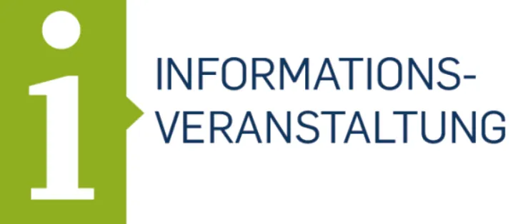 Das Logo zeigt ein grünes und weißes Design mit der Nummer '1' und dem Text 'INFORMATIONSVERANSTALTUNG' in Blau.
