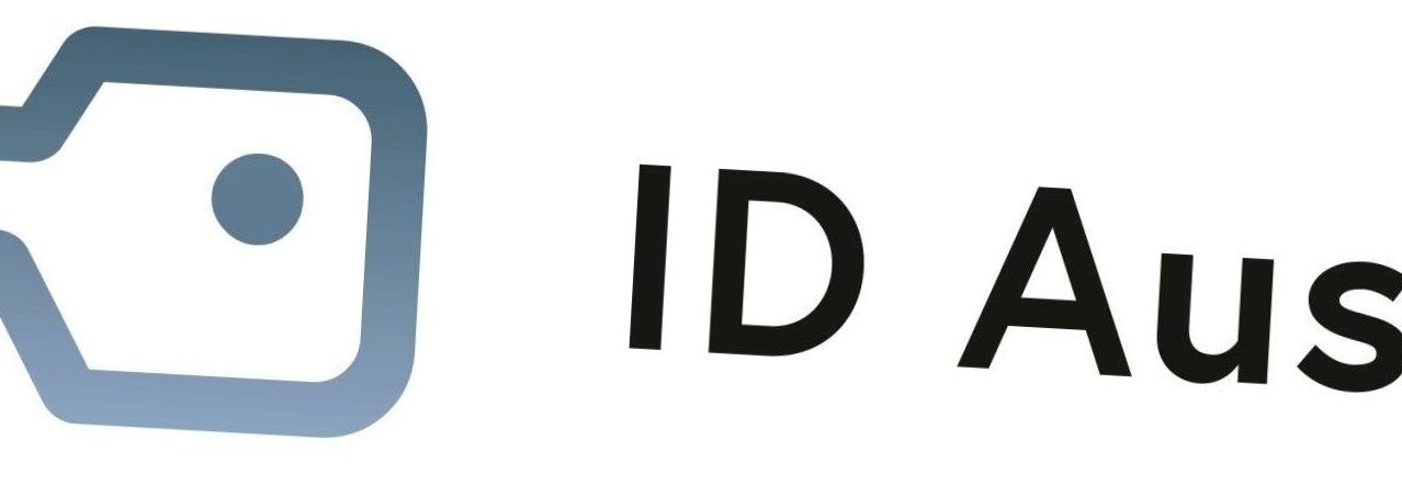 Ein blaues kreisförmiges Logo mit weißer Umrandung ist links, und der Text 'ID A' ist rechts in schwarzer Schrift.