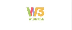 Das Bild zeigt das Logo für W3 Shuttle, das einen stilisierten Buchstaben 'W' in Grün, Rot und Gelb mit einer gelben '3' auf weißem Hintergrund darstellt. Unter dem Logo stehen die Worte 'W3 SHUTTLE' und 'PFARR - WERFEN - WENG - BISCHOFSHOFELN'.