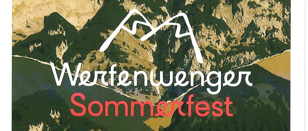 Werbeposter für das Wertenwengen Sommerfest. Zeigt Berge mit üppiger Grünfläche und klarem blauen Himmel. Der Titel lautet 'Wertenwengen Sommerfest'.