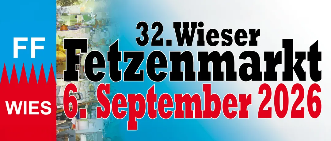 Plakat mit blauem Hintergrund, das fetten schwarzen Text in einer kursiven Schriftart zeigt, der '32. Wiesenetzmann September' lautet. Das Datum '32' ist in größerer schwarzer Schrift über dem kursiven Text geschrieben.