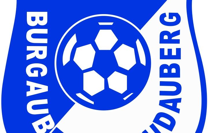 Das Logo des USV Burgauberg-Neudauberg zeigt einen blauen Schild mit einem Fußball in der Mitte. Der Fußball ist weiß mit blauen Sechsecken. Der Name 'Burgauberg-Neudauberg' ist in fetten weißen Buchstaben auf blauem Hintergrund geschrieben.