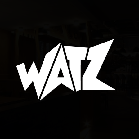 A white stylized word 'WATZ' displayed against a dark background. The font is angular and modern, with sharp edges and a dynamic composition.