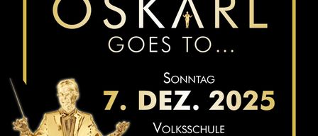 Plakat für ein Weihnachtskonzert mit Kapellmeister Karl Hofer, das 25 Jahre feiert. Geplant für den 7. Dezember 2025 in der Volksschule St. Oswald bei Pl. Beginn um 16:00 Uhr, Einlass ab 15:30 Uhr.