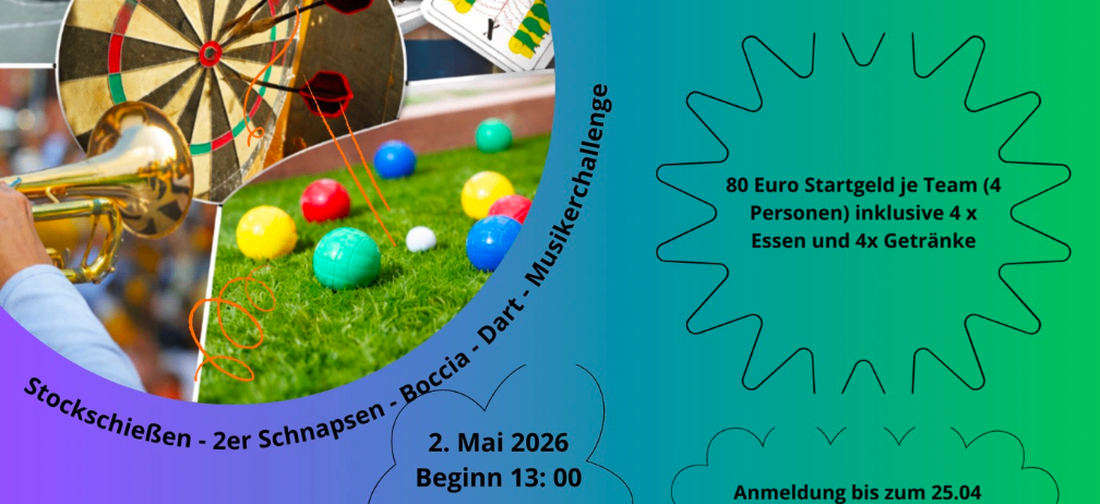 Ein Event für Musikliebhaber am 2. Mai 2026, Beginn 13:00 Uhr. Der Eintrittspreis beträgt 80 Euro pro Team (inklusive 4 Mahlzeiten und 4 Getränken). Anmeldung bis zum 25. Mai. Kontaktieren Sie Gerald unter 0650 70 100 10.