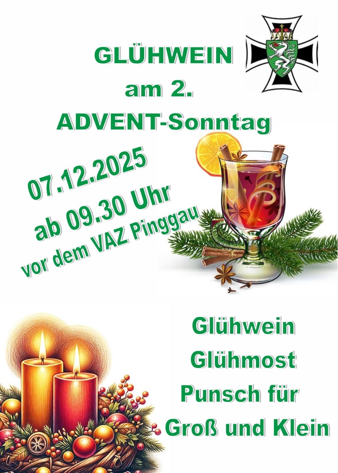 An the second Advent Sunday, December 7, 2025, starting at 9:30 AM, enjoy mulled wine, mulled must, and punch in front of the VAZ Pinggau.
