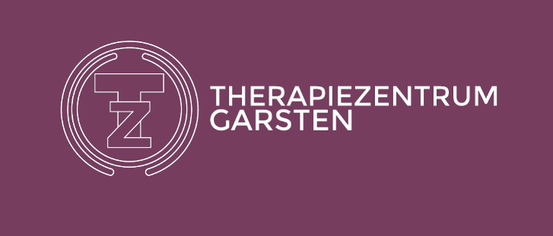 Das Logo für Therapiezentrum Garsten mit einem violetten Hintergrund, einem weißen kreisförmigen Logo und dem Text.